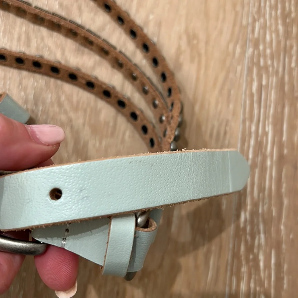 Teal embellished belt with grommets size medium